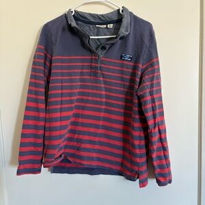 LL Bean Polo Rugby Shirt Long Sleeve Button Up Blue Red Stripes Mens L Henley
